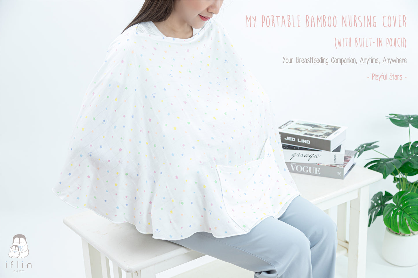 iflin My Portable Bamboo Nursing Cover (with Built-in Pouch)