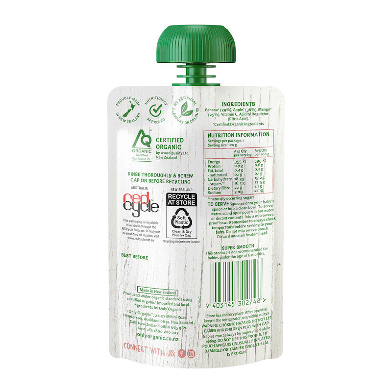Only Organic Baby Food Apple, Banana, and Mango (120g)