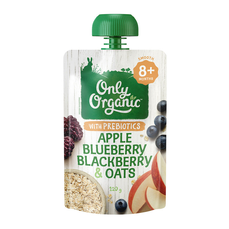 Only Organic Baby Food Apple, Blueberry, Blackberry, and Oats (120g)