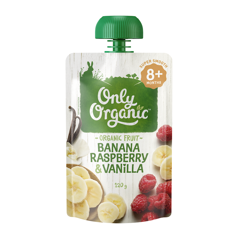 Only Organic Baby Food Banana, Raspberry, and Vanilla (120g)