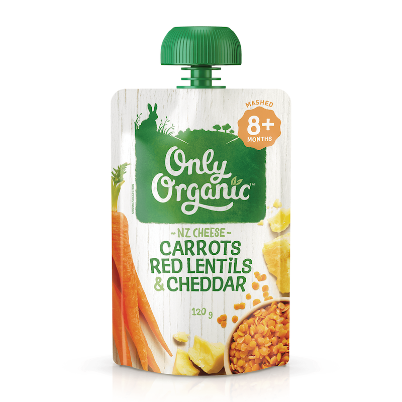 Only Organic Baby Food Carrots, Red Lentils, and Cheddar (120g)