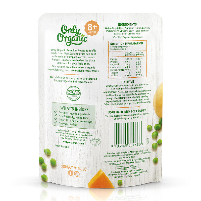 Only Organic Baby Food Pumpkin, Potato, and Beef (170g)