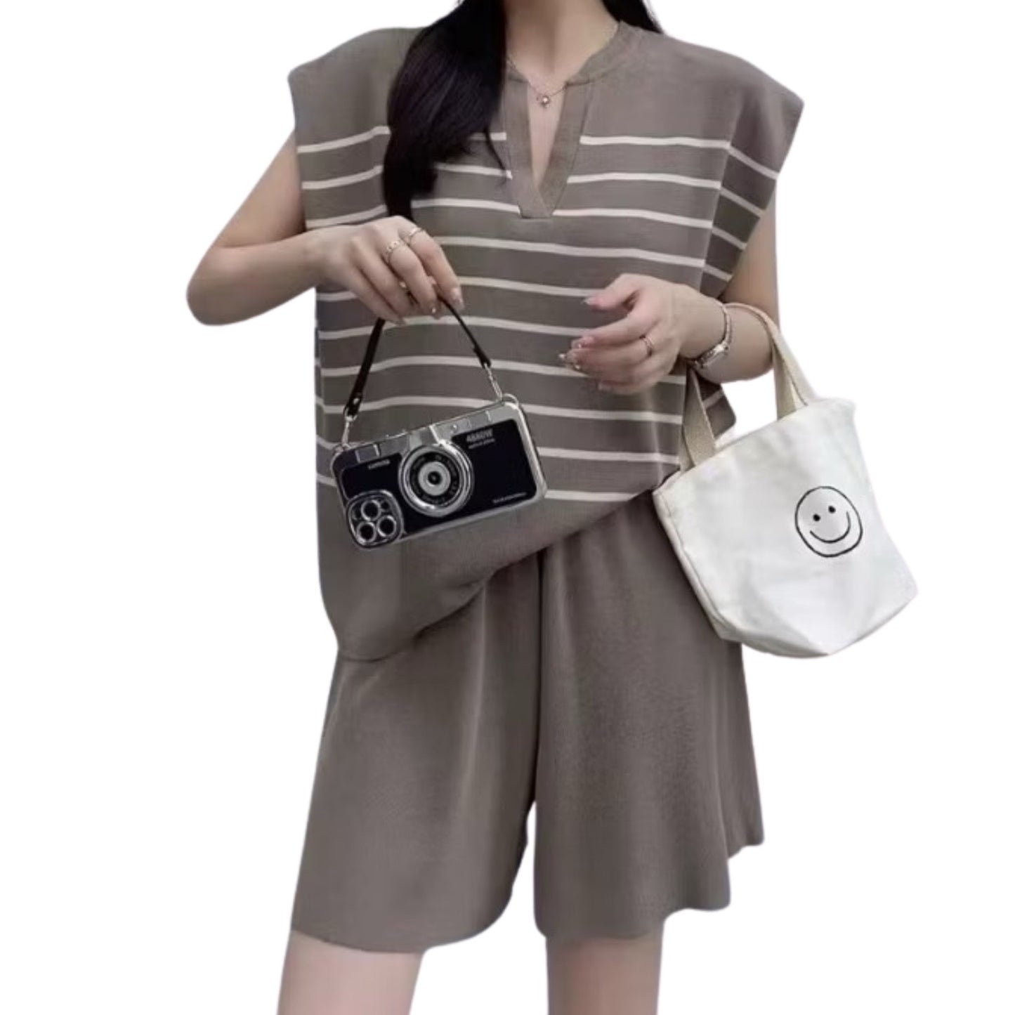 Artse Mnl Knitted Stripe Shorts Set