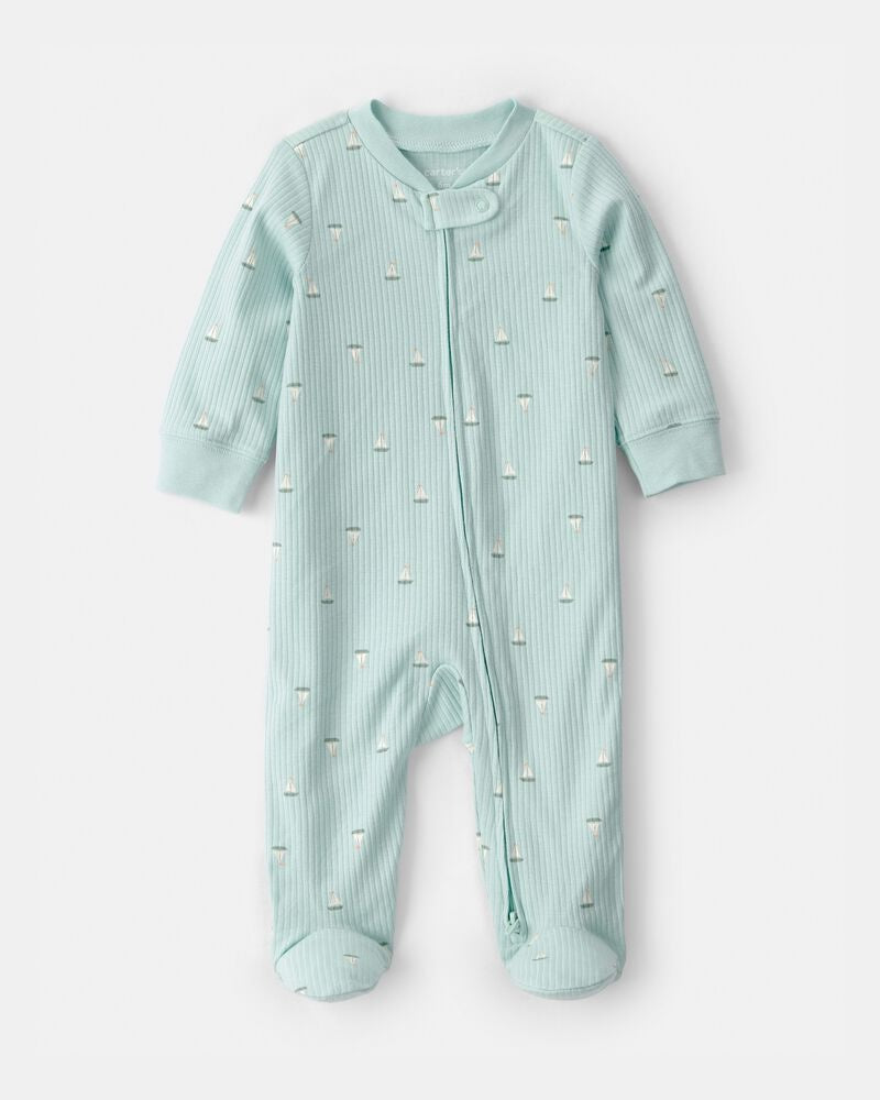 Carter's Baby Boy Sailboat 2-Way Zip Sleep and Play Pajama - Green