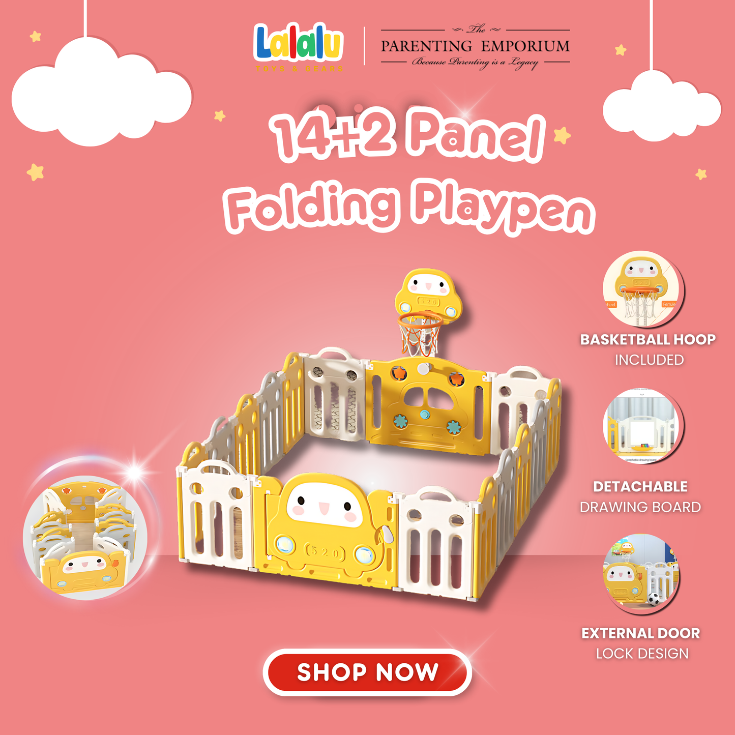 Lalalu Playpen 14+2 with Basketball Hoop