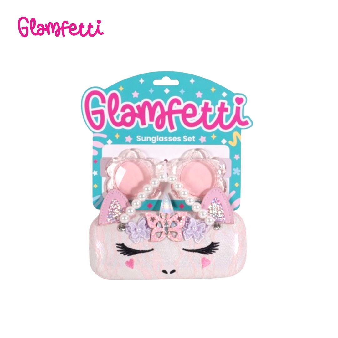 Glamfetti Pink Flower Sunglasses with Unicorn Carrying Case