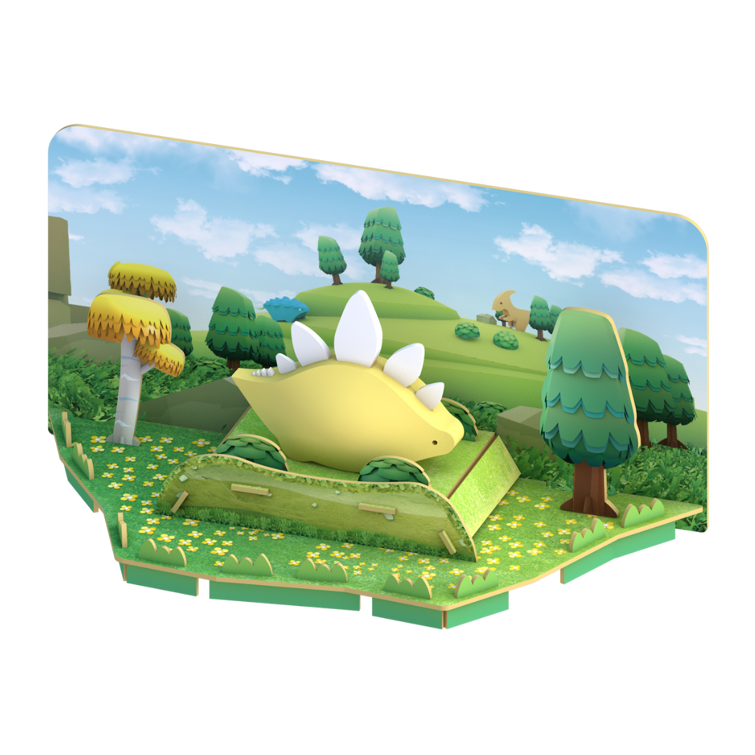 HalfToys Half Dino Stego 3D Magnetic Educational Puzzle Toy Diorama Set with Figure and Habitat
