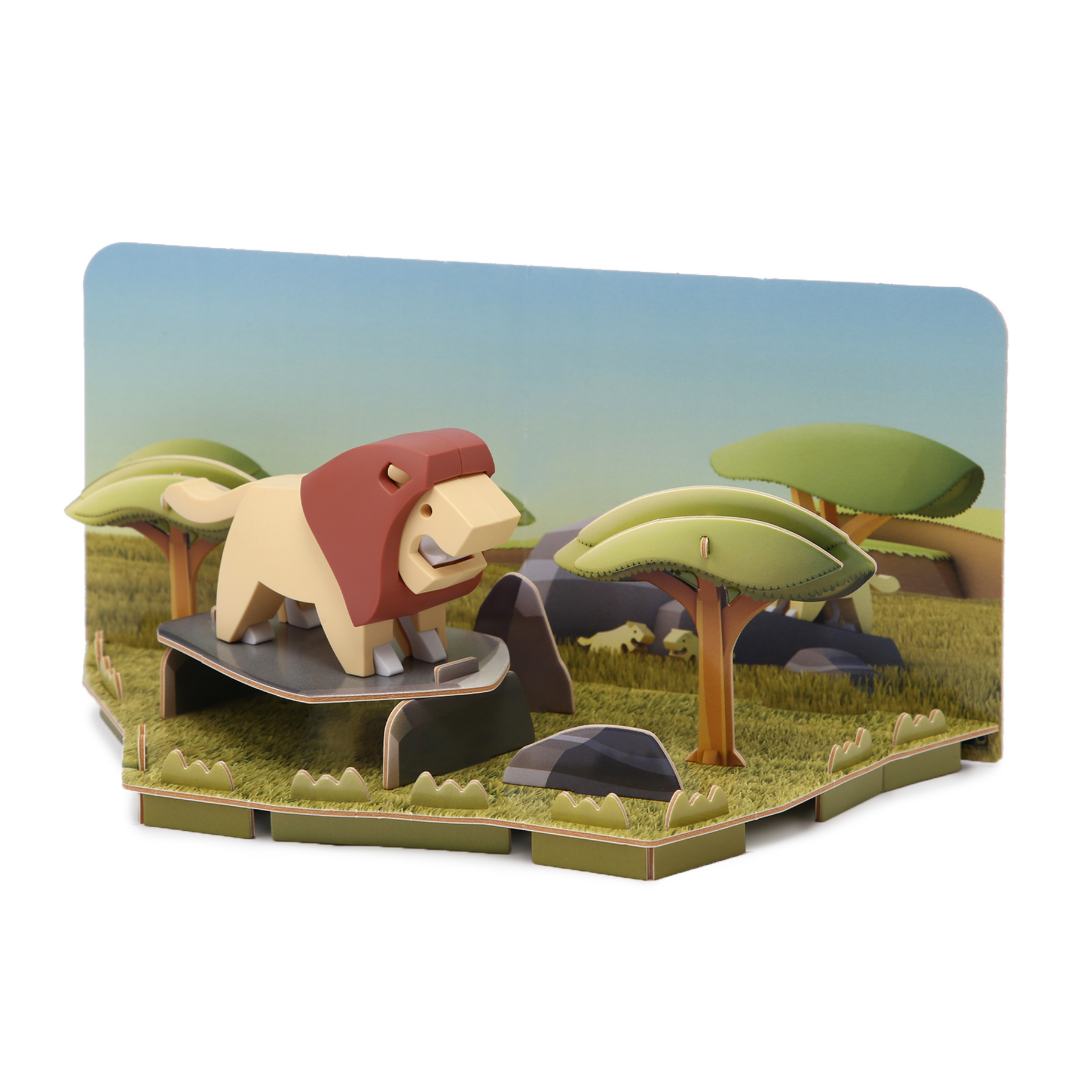 HalfToys Half Safari Lion 3D Magnetic Educational Puzzle Toy Diorama Set with Figure and Habitat