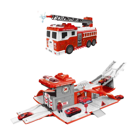 Kiddora 2-in-1 Fire Truck and Station Set