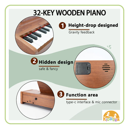 Kiddora Mini Maestro Jr: Wooden Kids Piano with Microphone