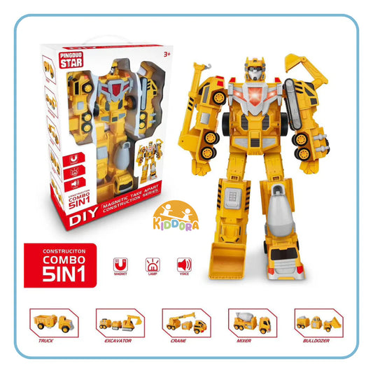 Kiddora 5-in-1 Magnetic Construction Transformer Robot
