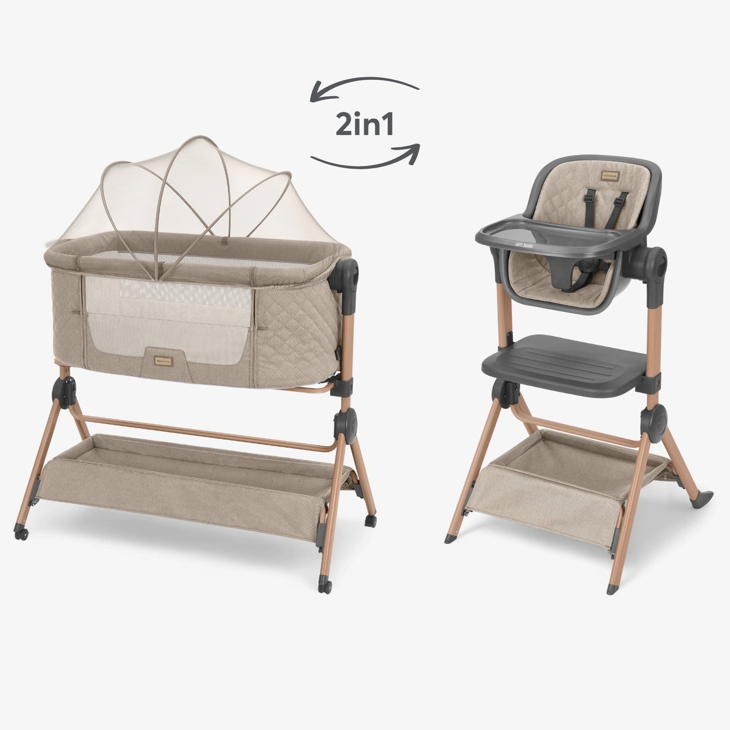 Kikkaboo 2in1 Bedside Crib and High Chair