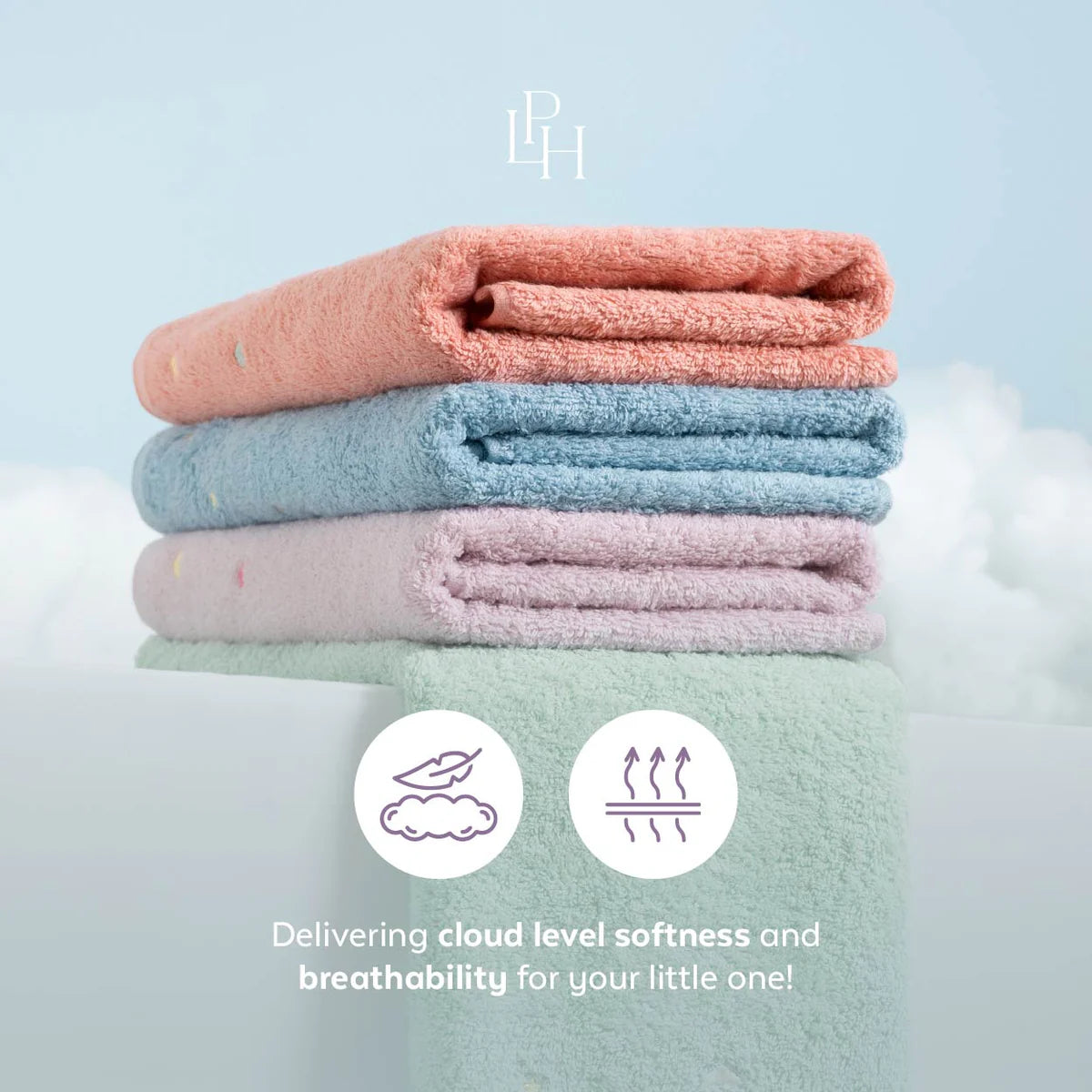 Kottn Air-Soft Baby Towel by Little Palmerhaus - Cloud Series with Embroidery Design