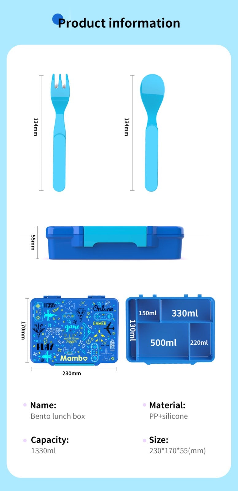 Mambo Bento Box with Spoon and Fork