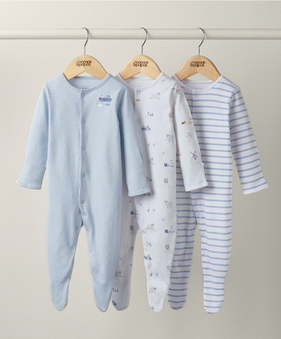 Mamas & Papas 3-Pack Farm Sleepsuits (6-9mos)