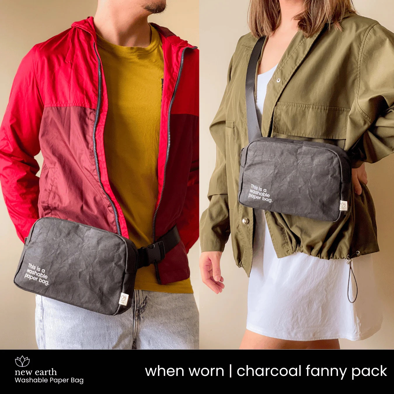 New Earth Fanny Pack Washable Paper Bag