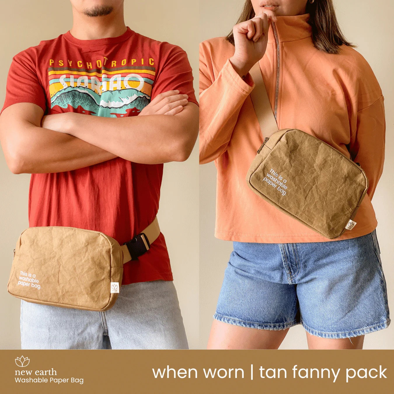New Earth Fanny Pack Washable Paper Bag