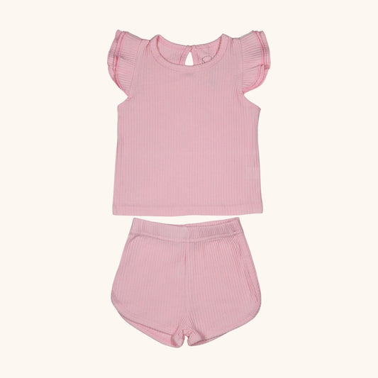 Stitcharoo Kids Ribbed Flutter-Sleeve Shirt & Shorts Set