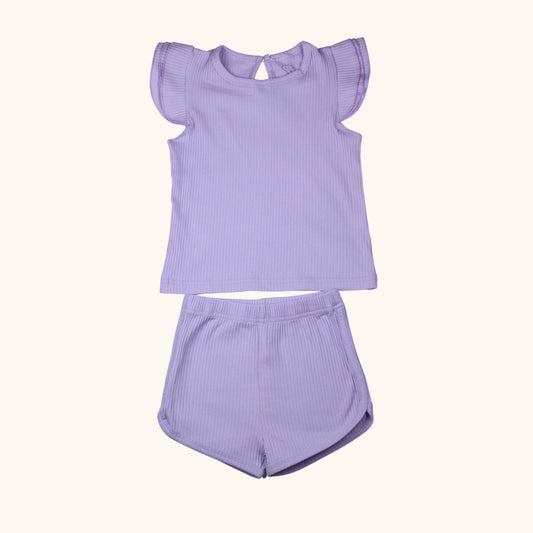 Stitcharoo Kids Ribbed Flutter-Sleeve Shirt & Shorts Set