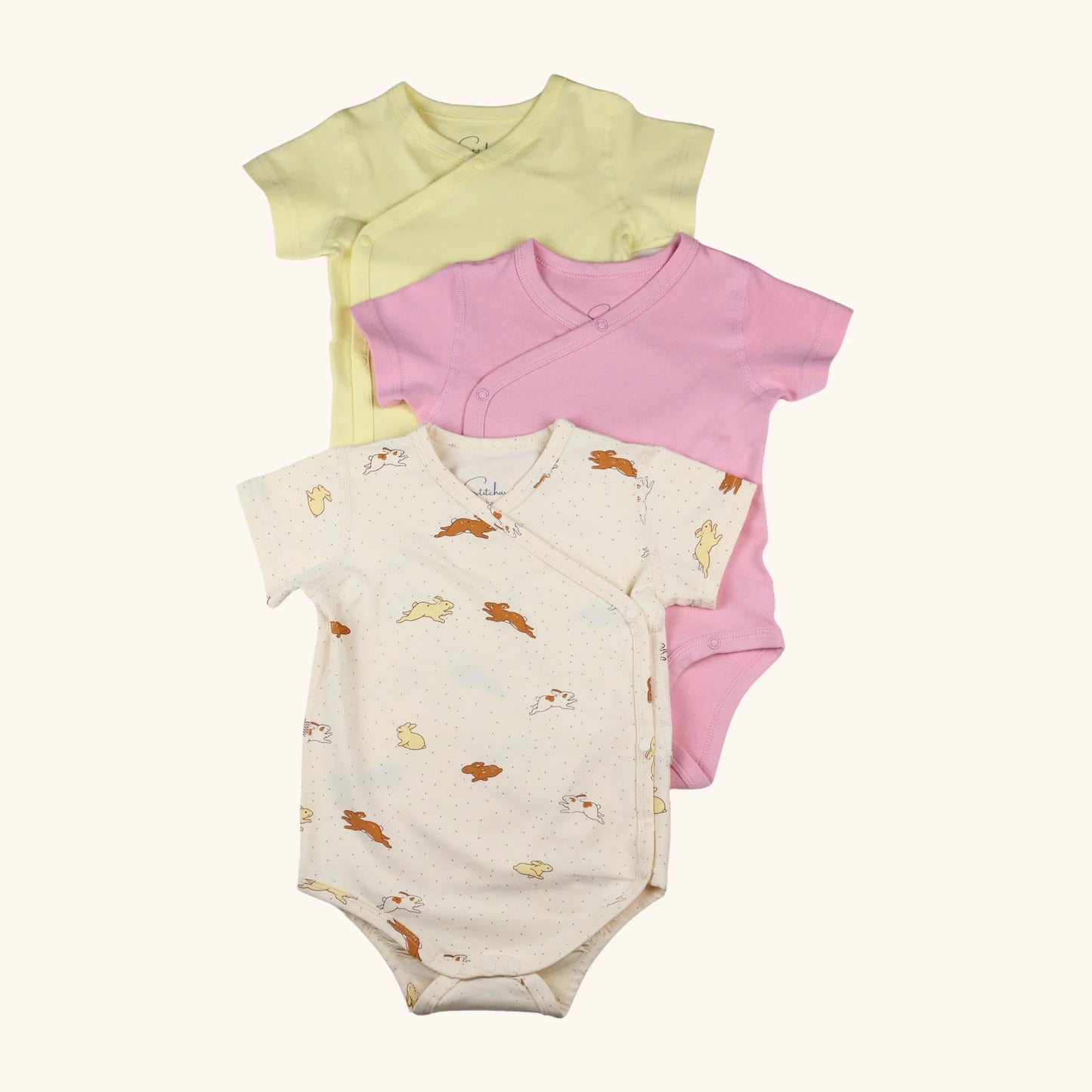 Stitcharoo Kids 3-Pack Short-Sleeve Side-Snap Bodysuit