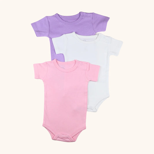 Stitcharoo Kids 3-Pack Basic Short-Sleeve Shoulder-Snap Bodysuit