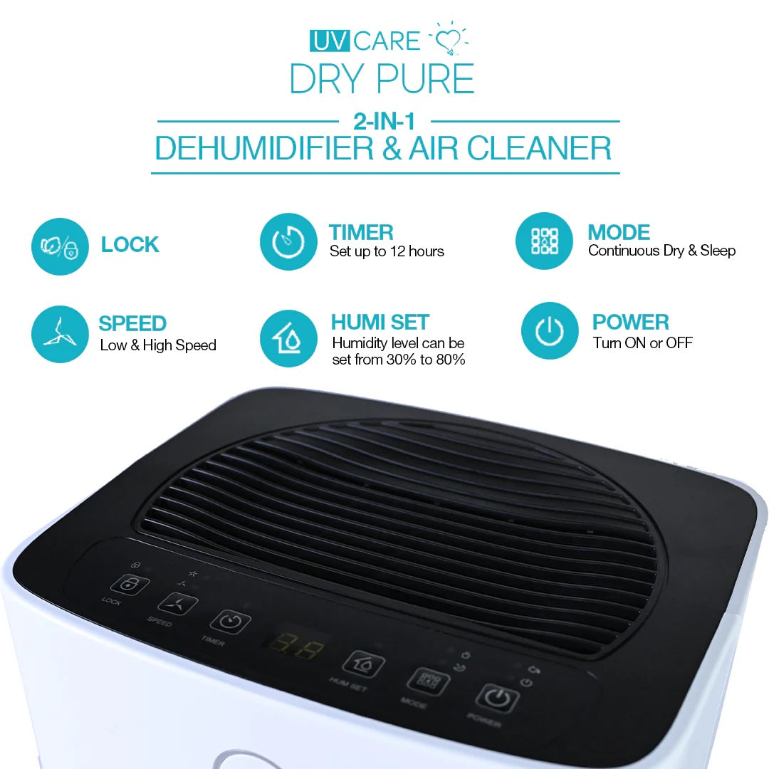 UV Care Dry Pure 2-in-1 Dehumidifier & Air Cleaner - 12L