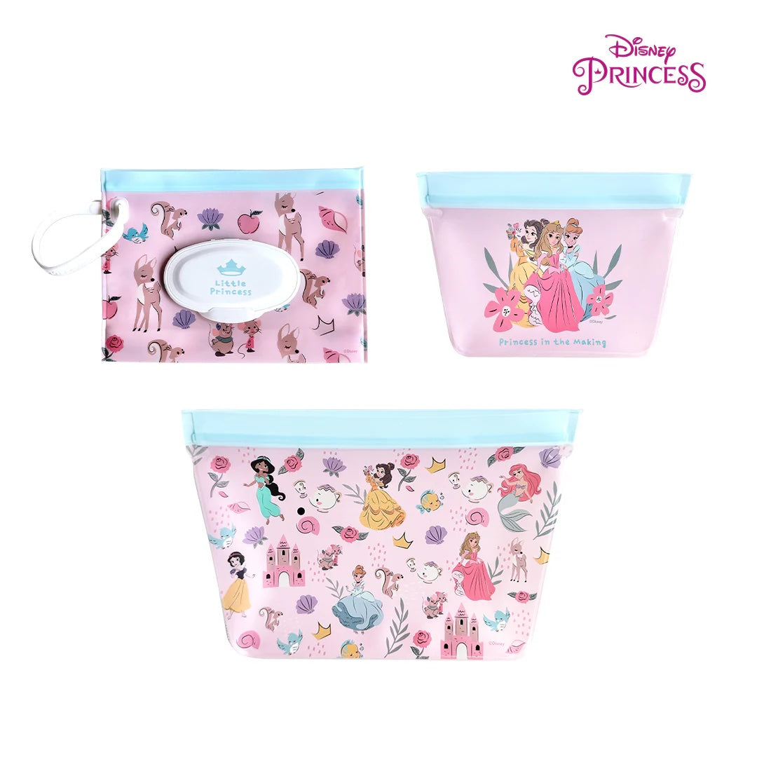 Zippies Lab Disney 3-Piece Bag Organizer Set with Wipes Pouch - Princess Nostalgia