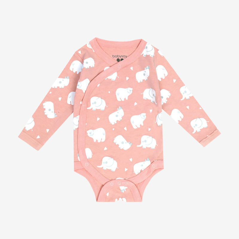 Babysoy Animal Long Sleeve Kimono Bodysuit - Peony