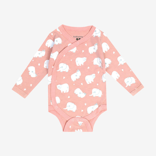 Babysoy Animal Long Sleeve Kimono Bodysuit - Peony