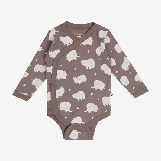 Babysoy Animal Long Sleeve Kimono Bodysuit - Thunder