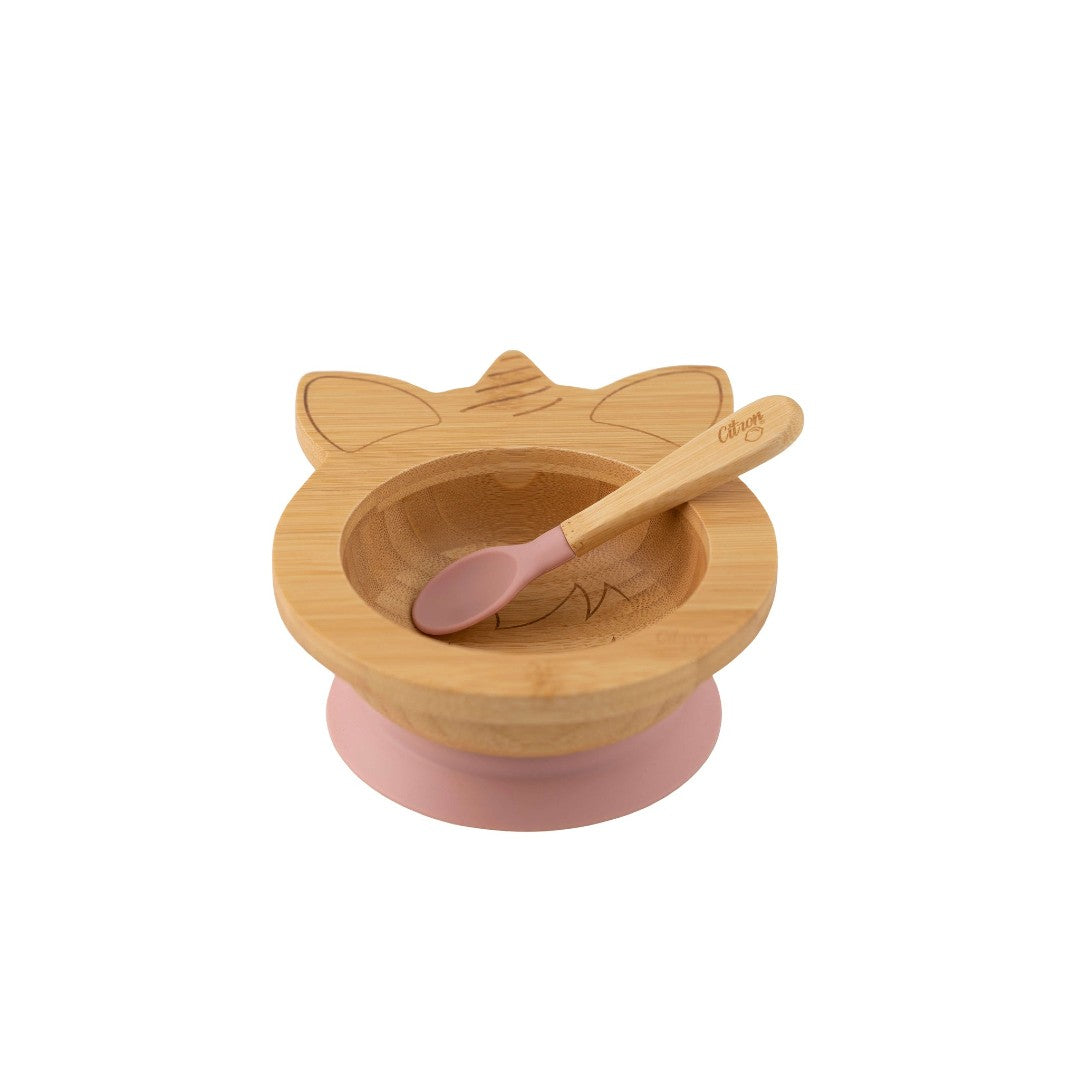 Citron Bamboo Bowl with Suction + Spoon