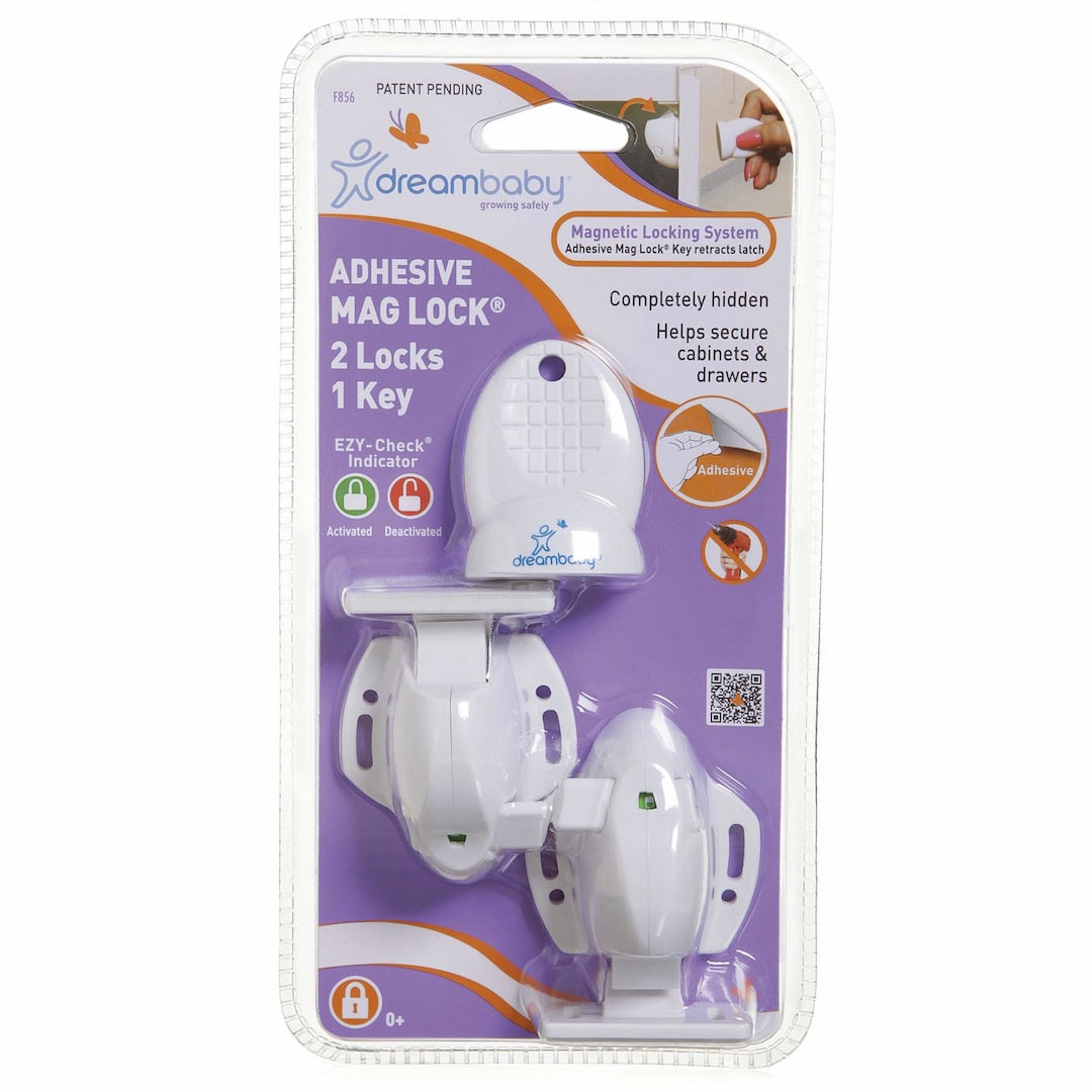 Dreambaby Adhesive Mag Lock 2 Locks, 2 Key - Ideal lock for cupboards, drawers and more!