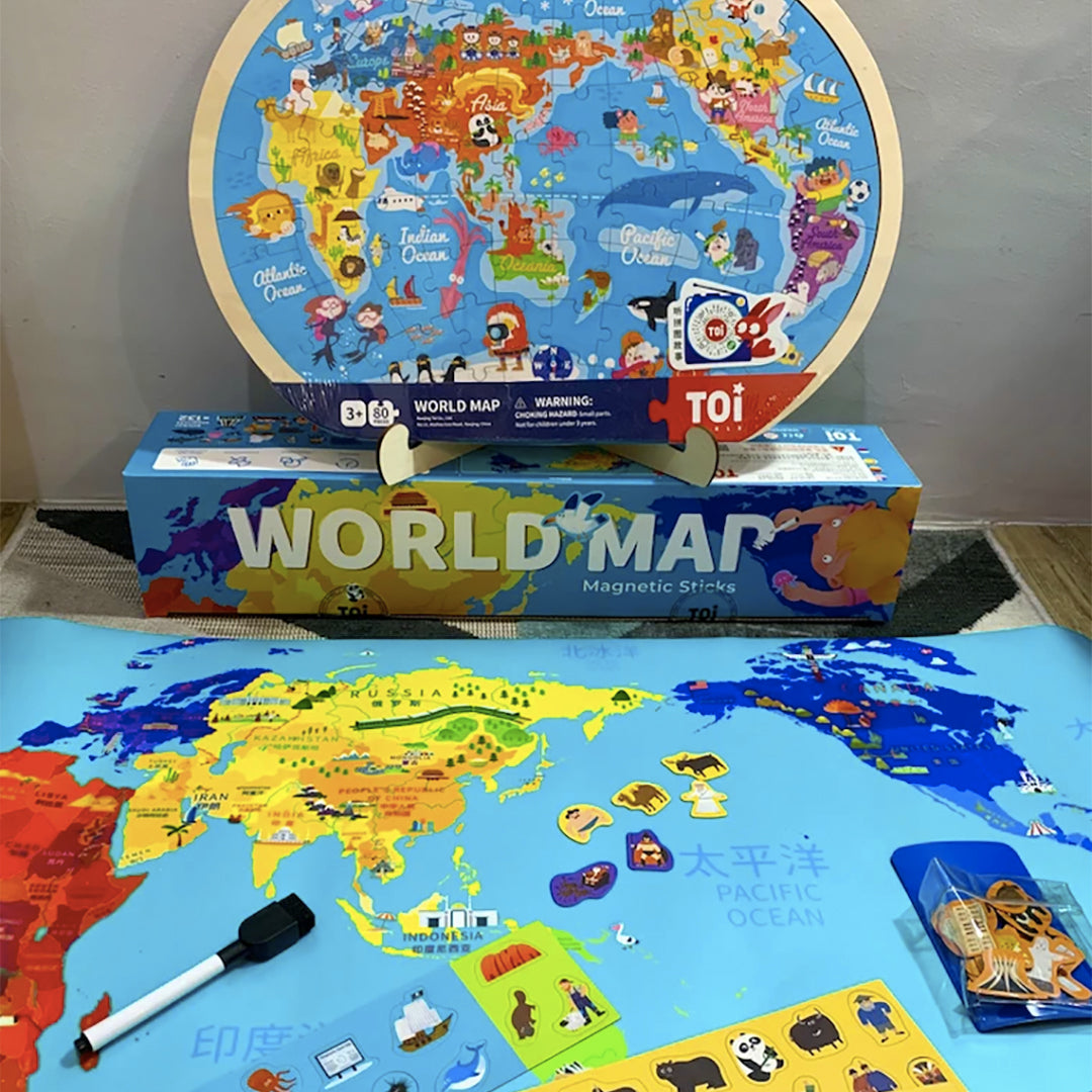 TOI Magnetic World Map and World Map Puzzle Bundle