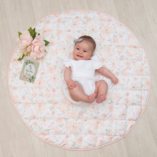 Living Textiles Round Play Mat with Milestone Cards - Meadow