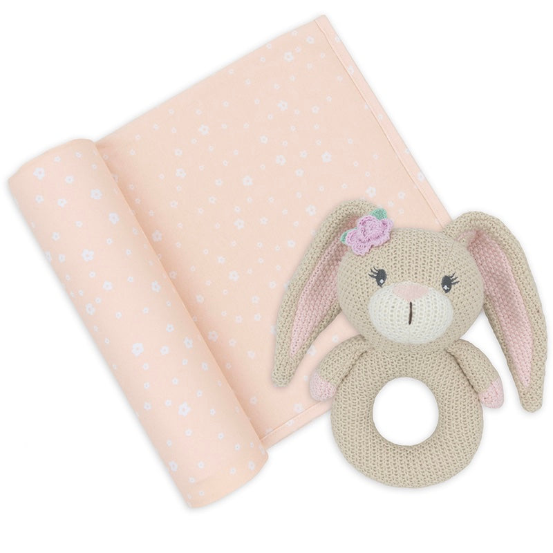 Living Textiles Jersey Swaddle and Rattle
