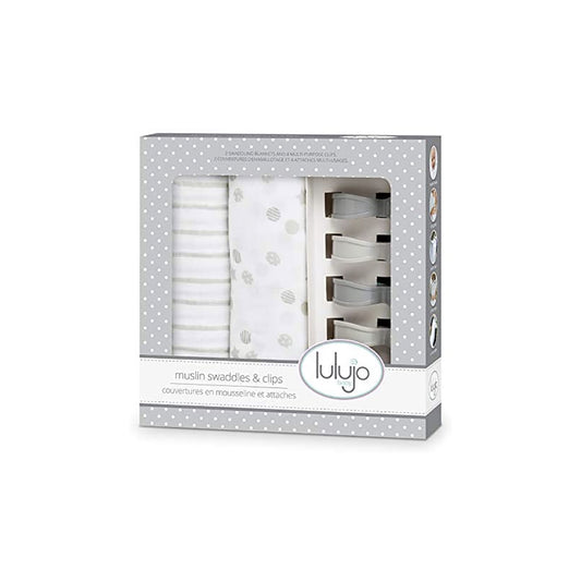 Lulujo Baby Cotton Muslin Set of 2 + 4 Clip Set