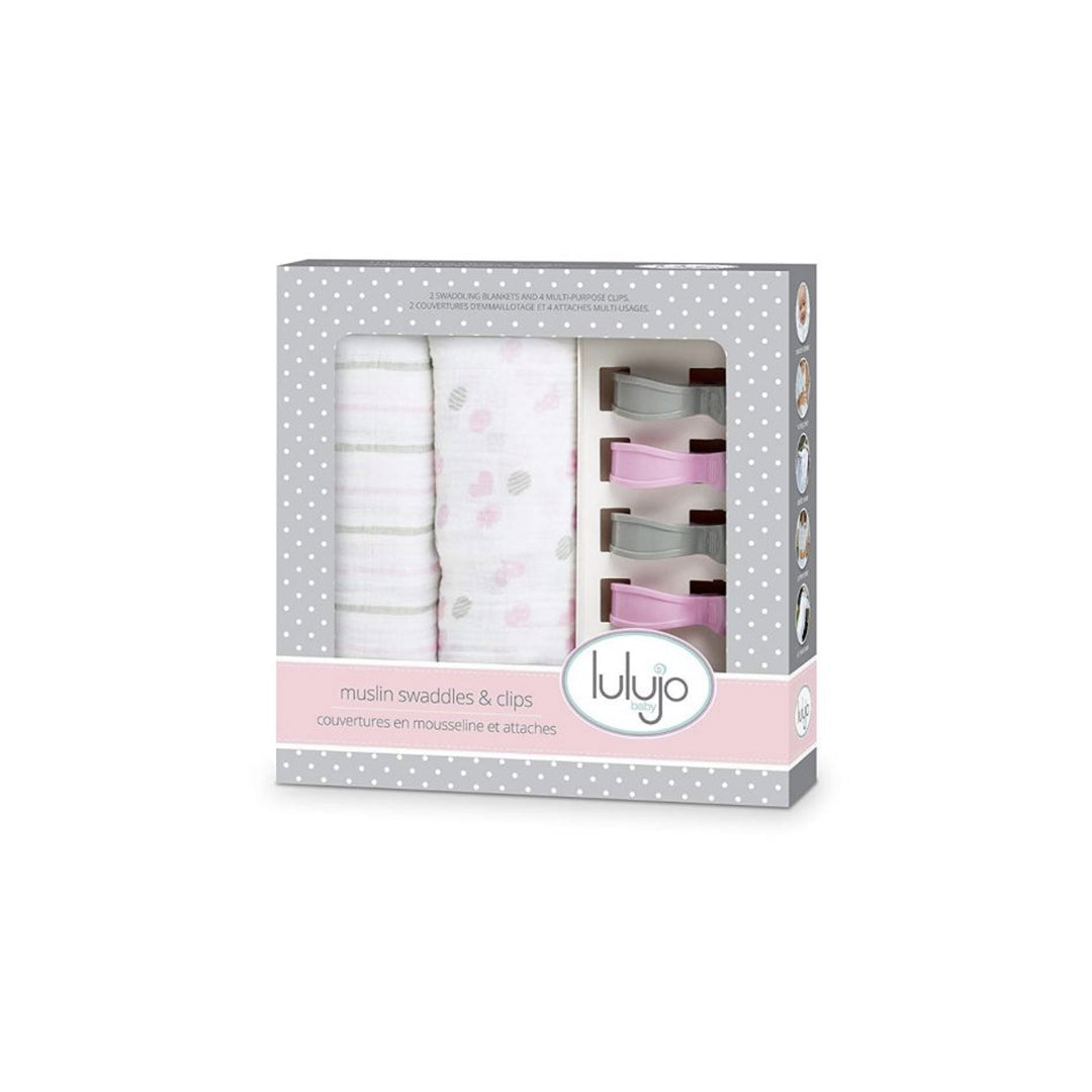 Lulujo Baby Cotton Muslin Set of 2 + 4 Clip Set