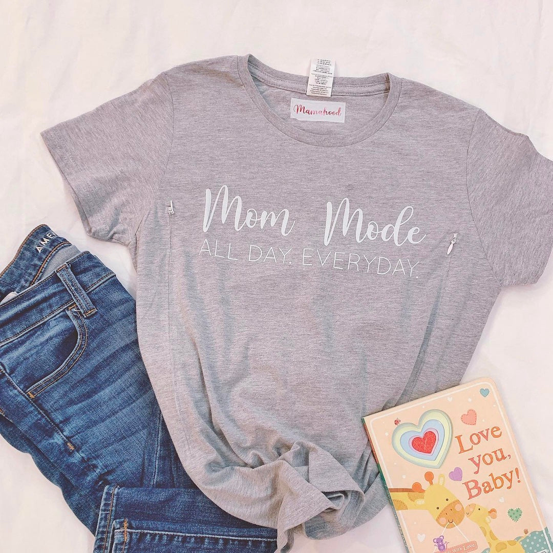 Mamahood Nursing Tee - Mom Mode All Day (Grey)