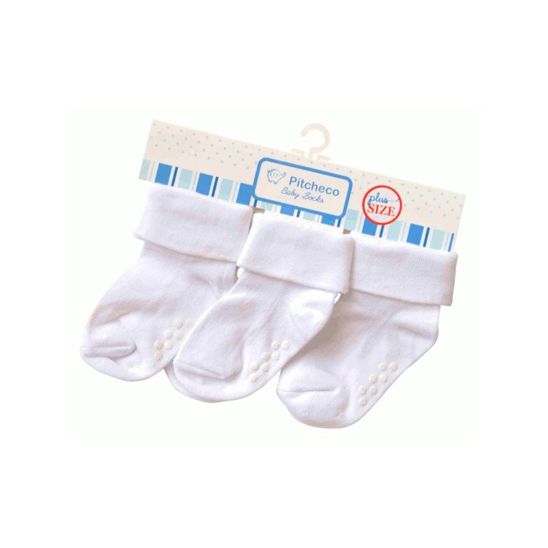 Pitcheco 3-in-1 Folded White Socks with Rubber (Plus Size)