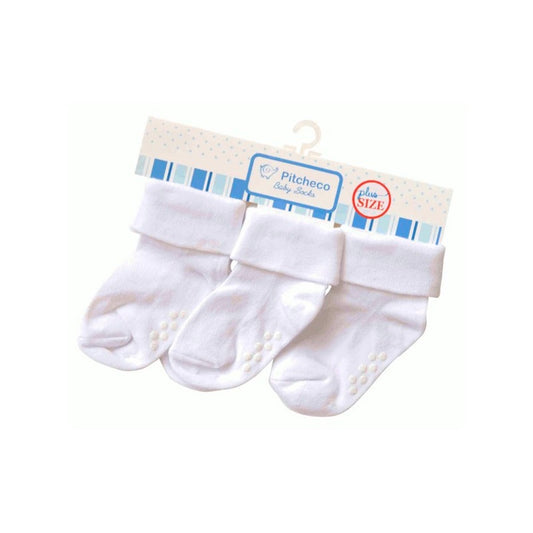 Pitcheco 3-in-1 Folded White Socks with Rubber (Plus Size)