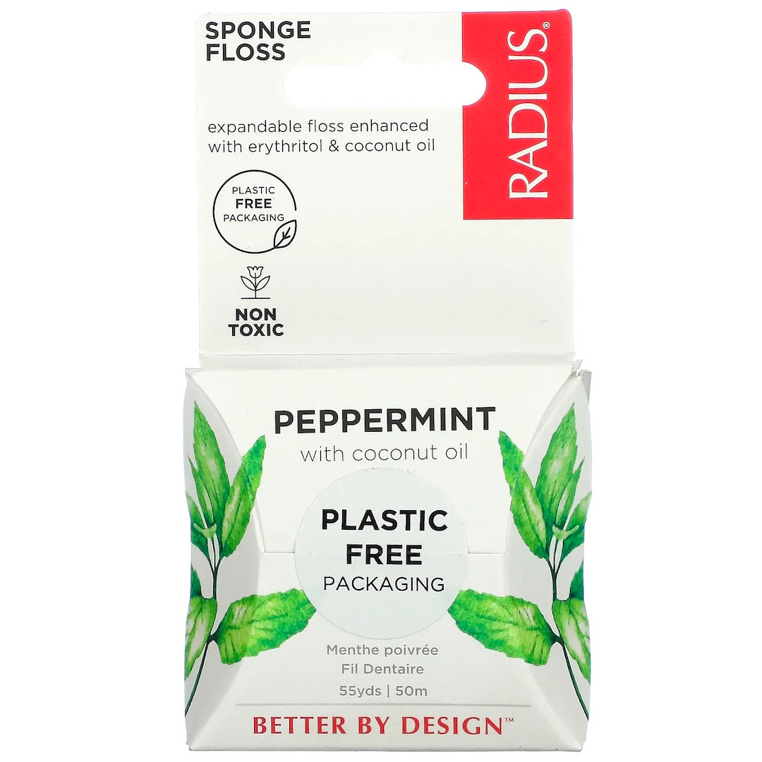 Radius Vegan Sponge Floss (USDA Organic, 55 yds) - Peppermint Flavor