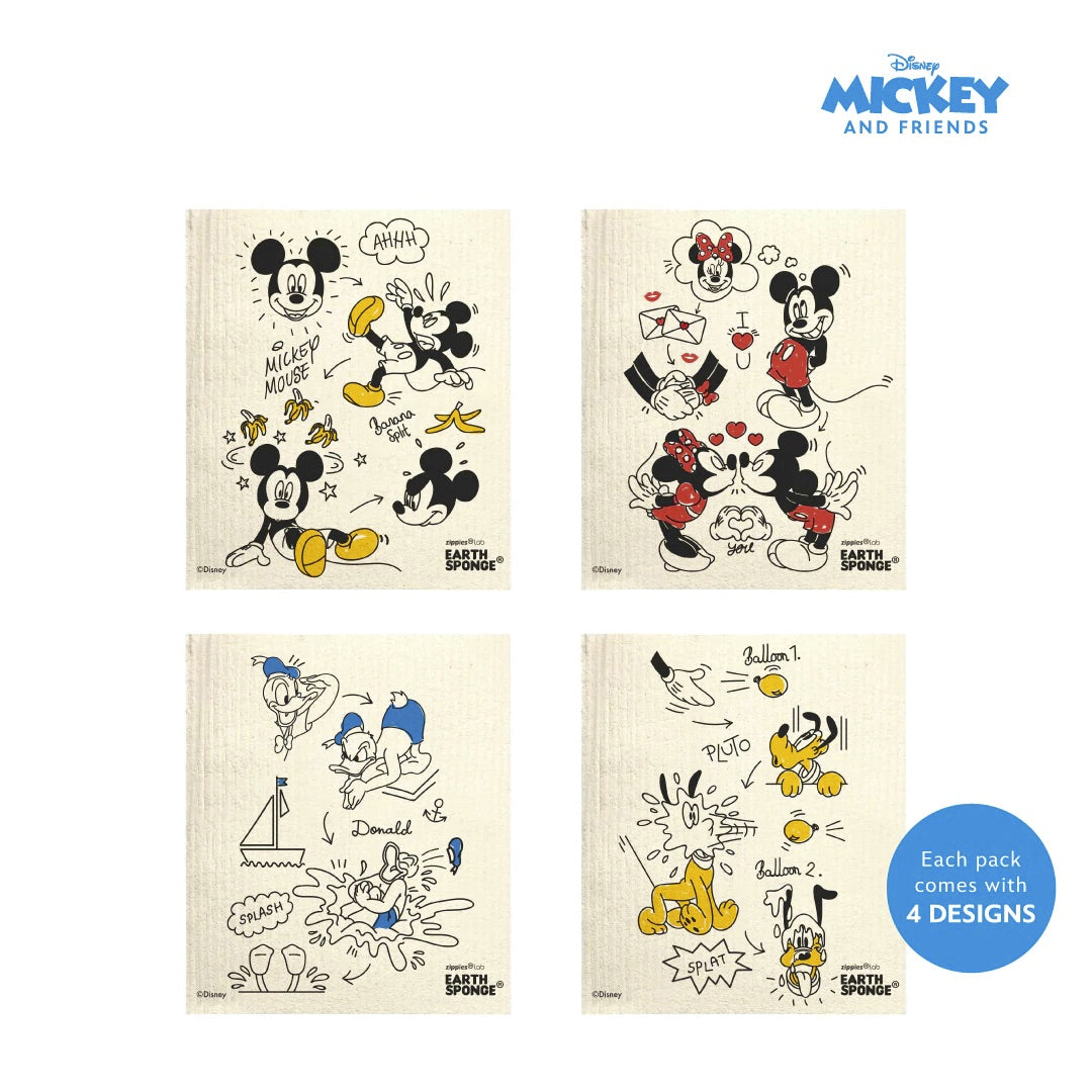Zippies Disney Mickey and Friends Earth Sponge Reusable Cloth Towels - Set of 4