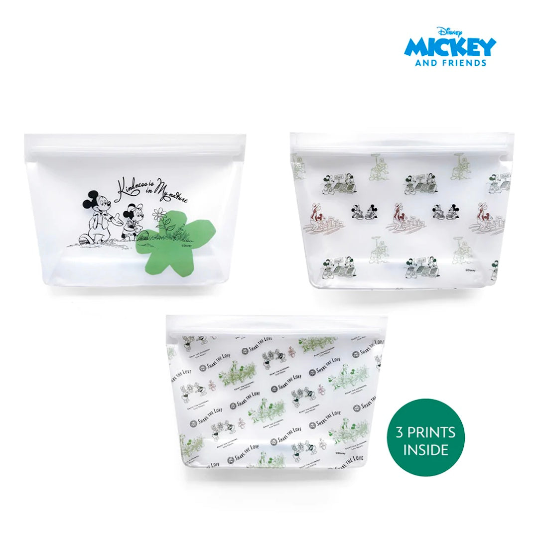 Zippies Lab Mickey Hello Green World Reusable Standup Bags (Set of 3)