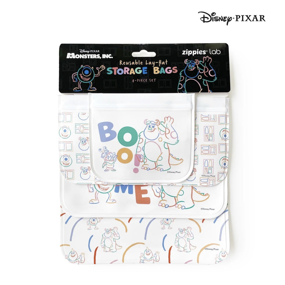 Zippies Disney Pixar Monsters Inc. 4-Piece Reusable Lay-Flat Storage Bags Set