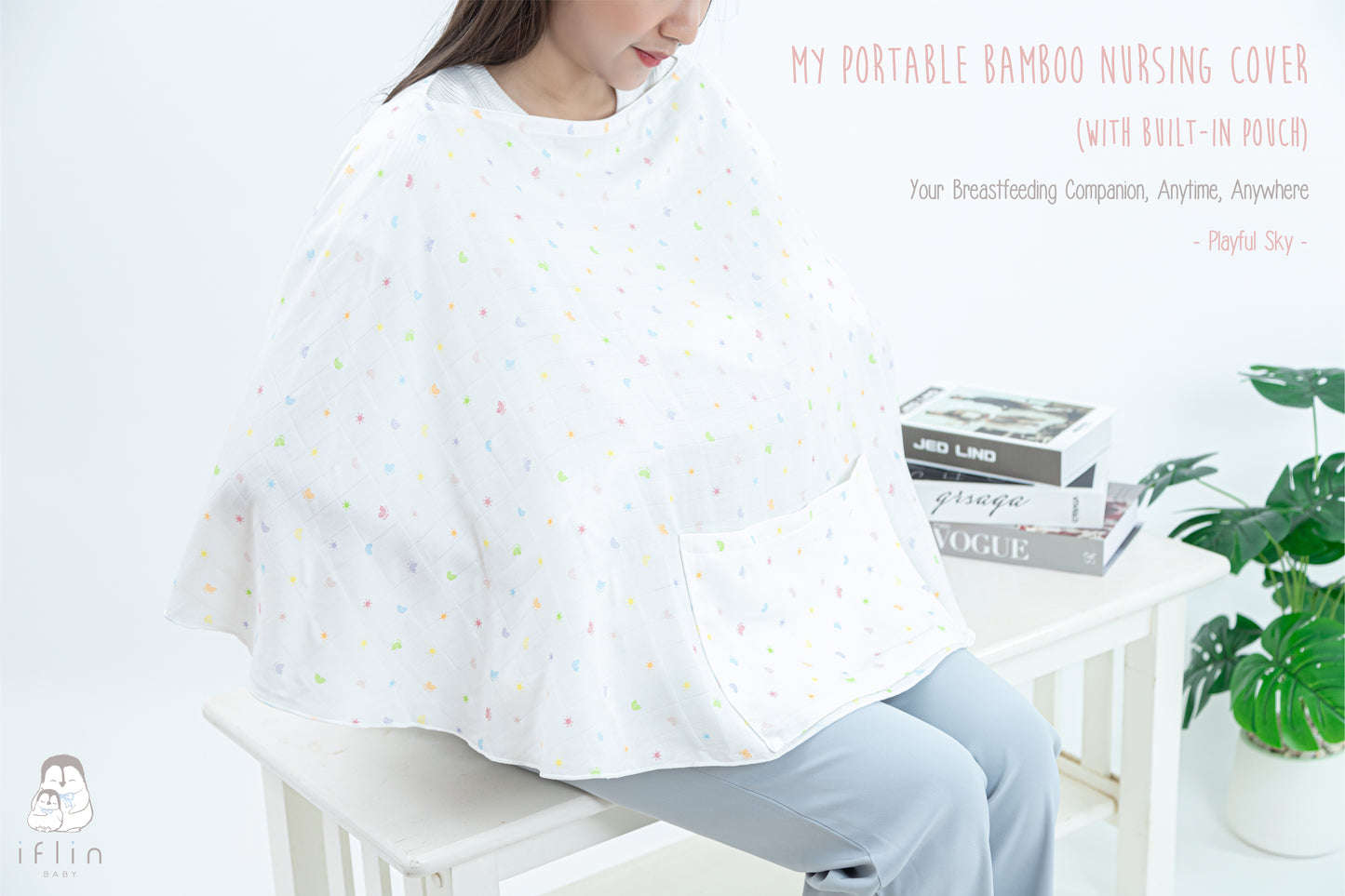 iflin My Portable Bamboo Nursing Cover (with Built-in Pouch)