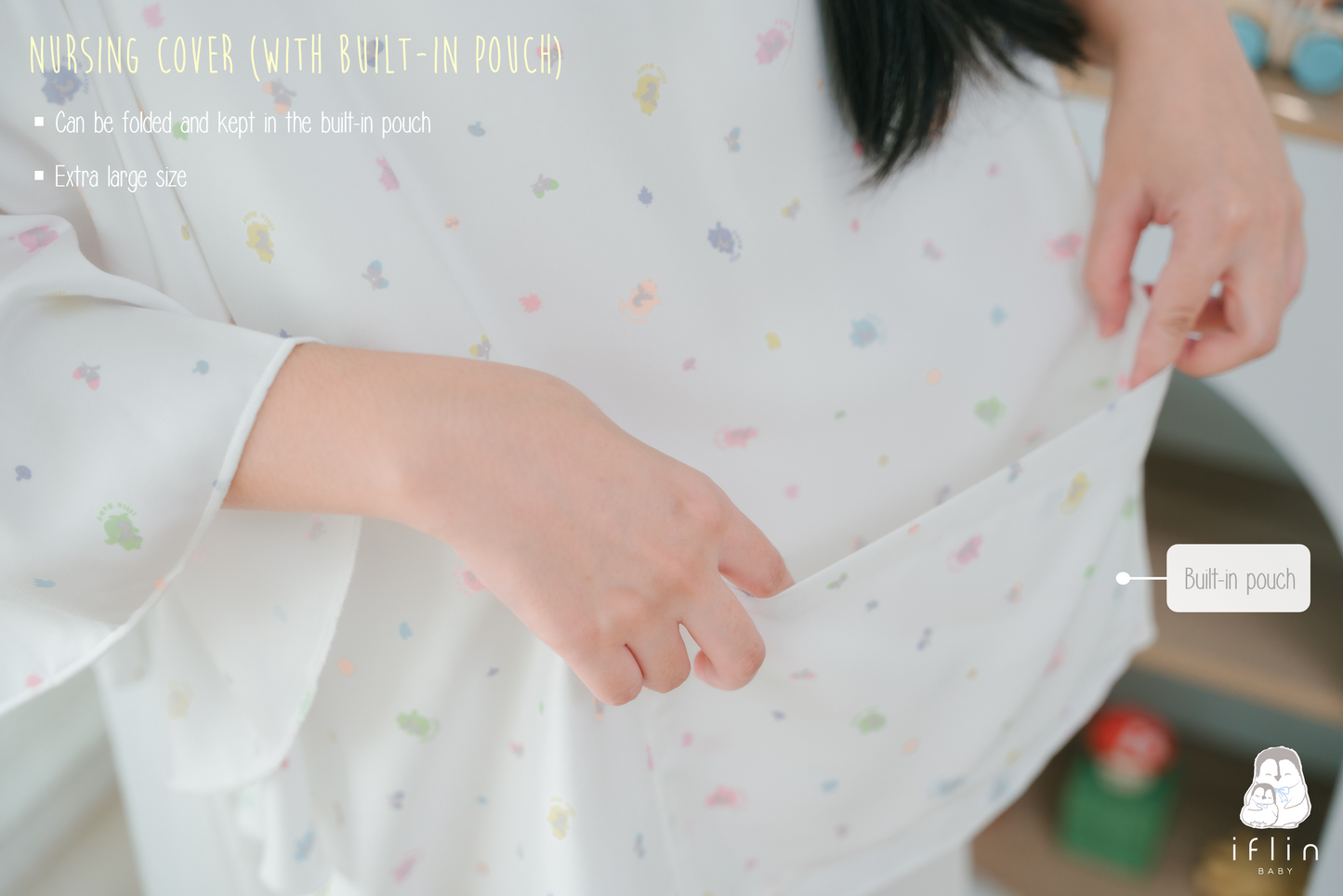 iflin My Portable Bamboo Nursing Cover (with Built-in Pouch)