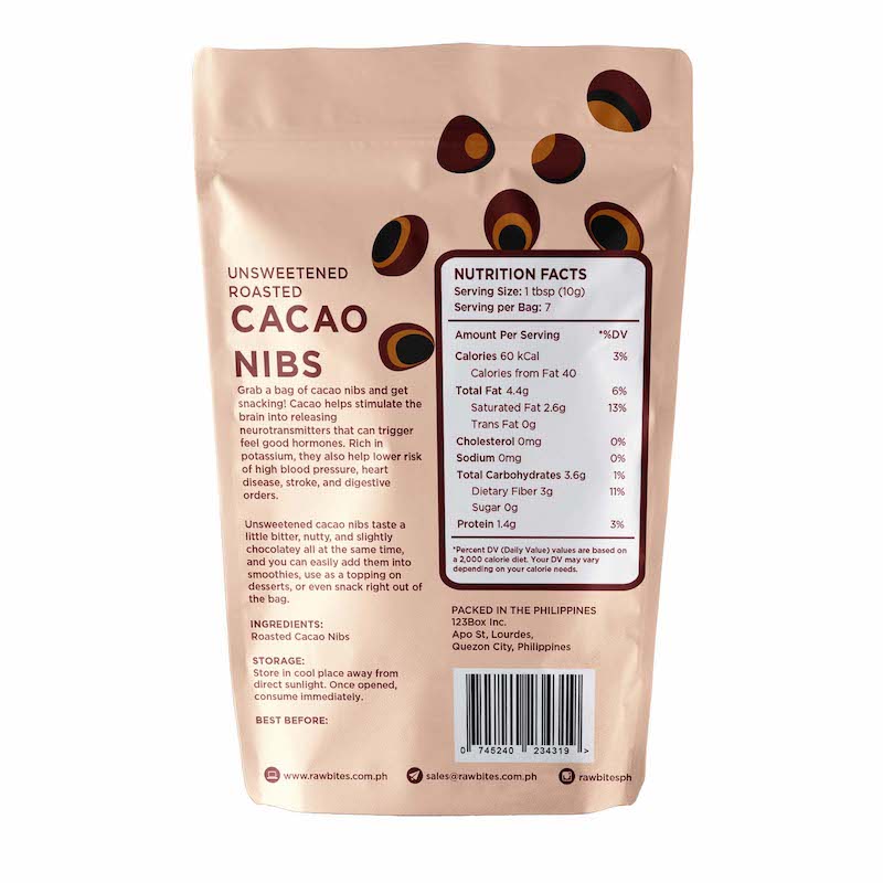 Raw Bites PH Unsweetened Roasted Cacao Nibs (70g)