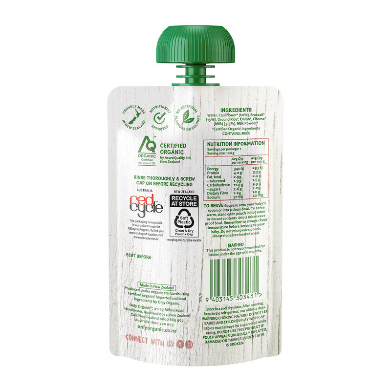Only Organic Baby Food Cauliflower, Broccoli, and Cheddar (120g)