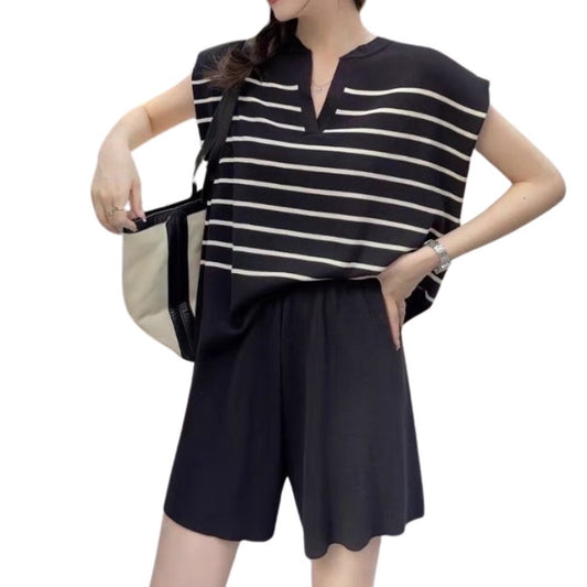 Artse Mnl Knitted Stripe Shorts Set