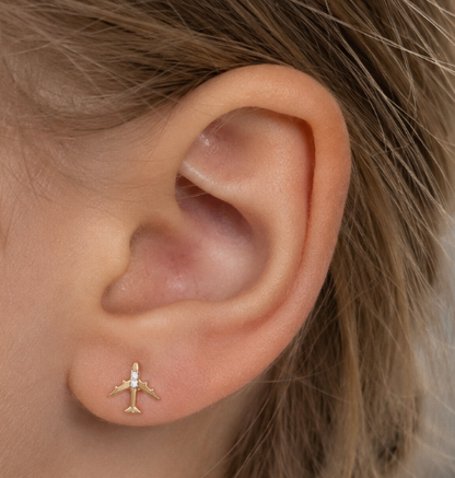 Auric and Ice 14k Gold Baby Earrings - Airplane (Yellow Gold) - For Pre-order